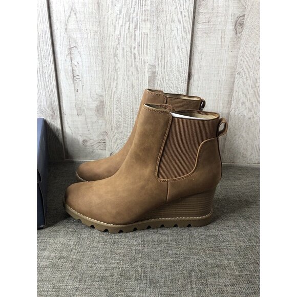 Universal Thread Womens Boots Size 11 Cognac Brown Linda Ankle Bootie Slip On - Picture 4 of 8